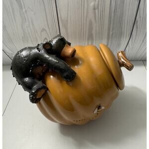 Y2K Honour Pottery Black Bear And Beehive Leaning Or Standing Cookie Jar